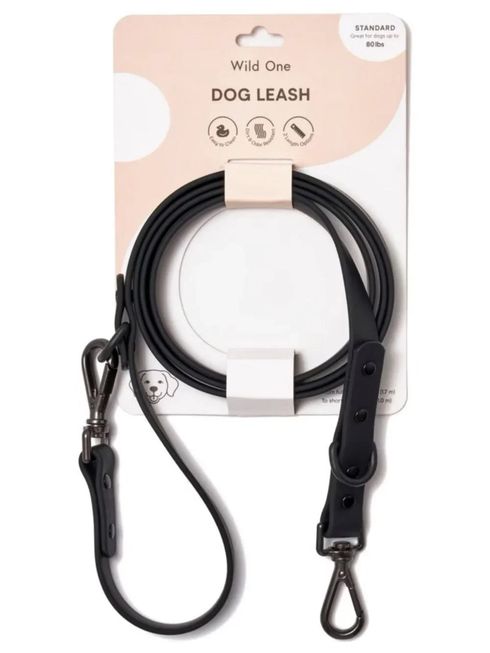Wild One Black Rubberized Waterproof Adjustable Dog Leash Black 69.5